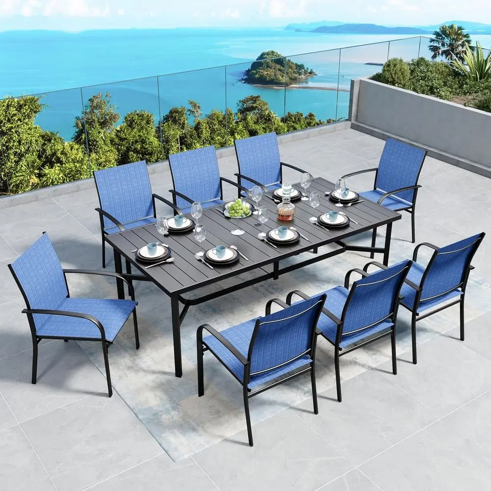 9-Piece Outdoor Dining Set: 8 Durable Chairs with Rectangular Table for Patio, Garden, Deck, Backyard
9-Piece Outdoor Dining Set: 8 Durable Chairs with Rectangular Table for Patio, Garden, Deck, Backyard