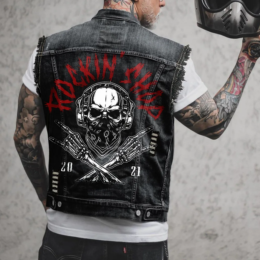 Men's Fashion Punk Denim Vest Printed Skull Top Mens Jacket Vest Men's Denim Vest Motorcycle Vest Street Motorcycle Casual Denim
Men's Fashion Punk Denim Vest Printed Skull Top Mens Jacket Vest Men's Denim Vest Motorcycle Vest Street Motorcycle Casual Denim