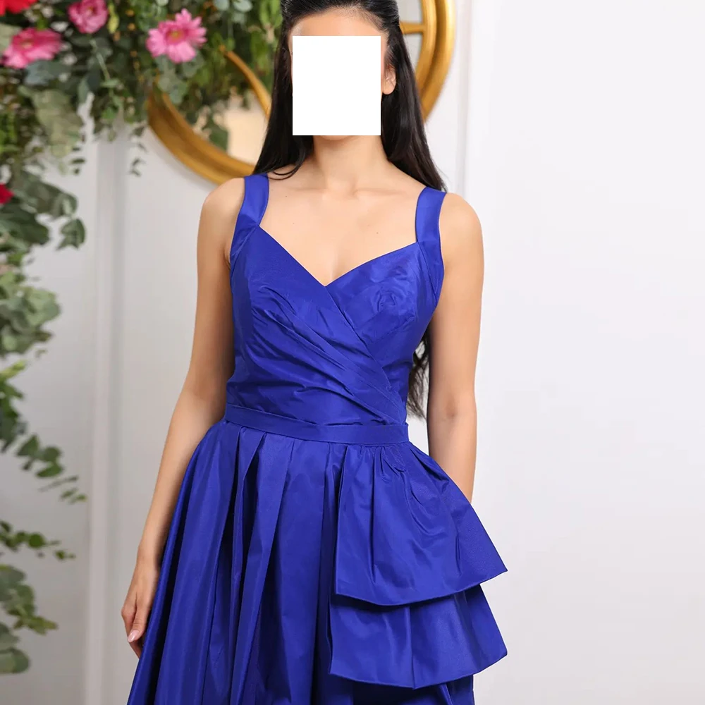 Sexy Spaghetti Strap V-neck Floor Length Sweep Train Tiered Sid Silt Evening Dresses Blue Pleats Sleeveless Saudi Arabia Women
Sexy Spaghetti Strap V-neck Floor Length Sweep Train Tiered Sid Silt Evening Dresses Blue Pleats Sleeveless Saudi Arabia Women