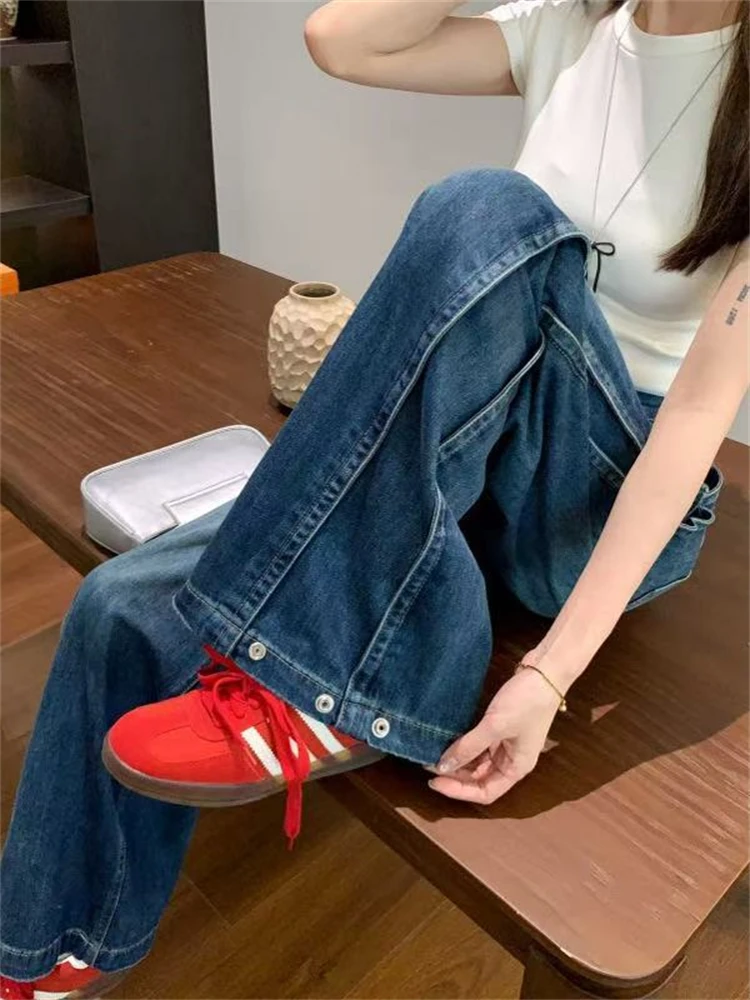 Women's Button Design High Waisted Summer Blue Jeans Street Style Wide Legs Trousers Cool Girl Casual Bottoms Female Denim Pants
Women's Button Design High Waisted Summer Blue Jeans Street Style Wide Legs Trousers Cool Girl Casual Bottoms Female Denim Pants