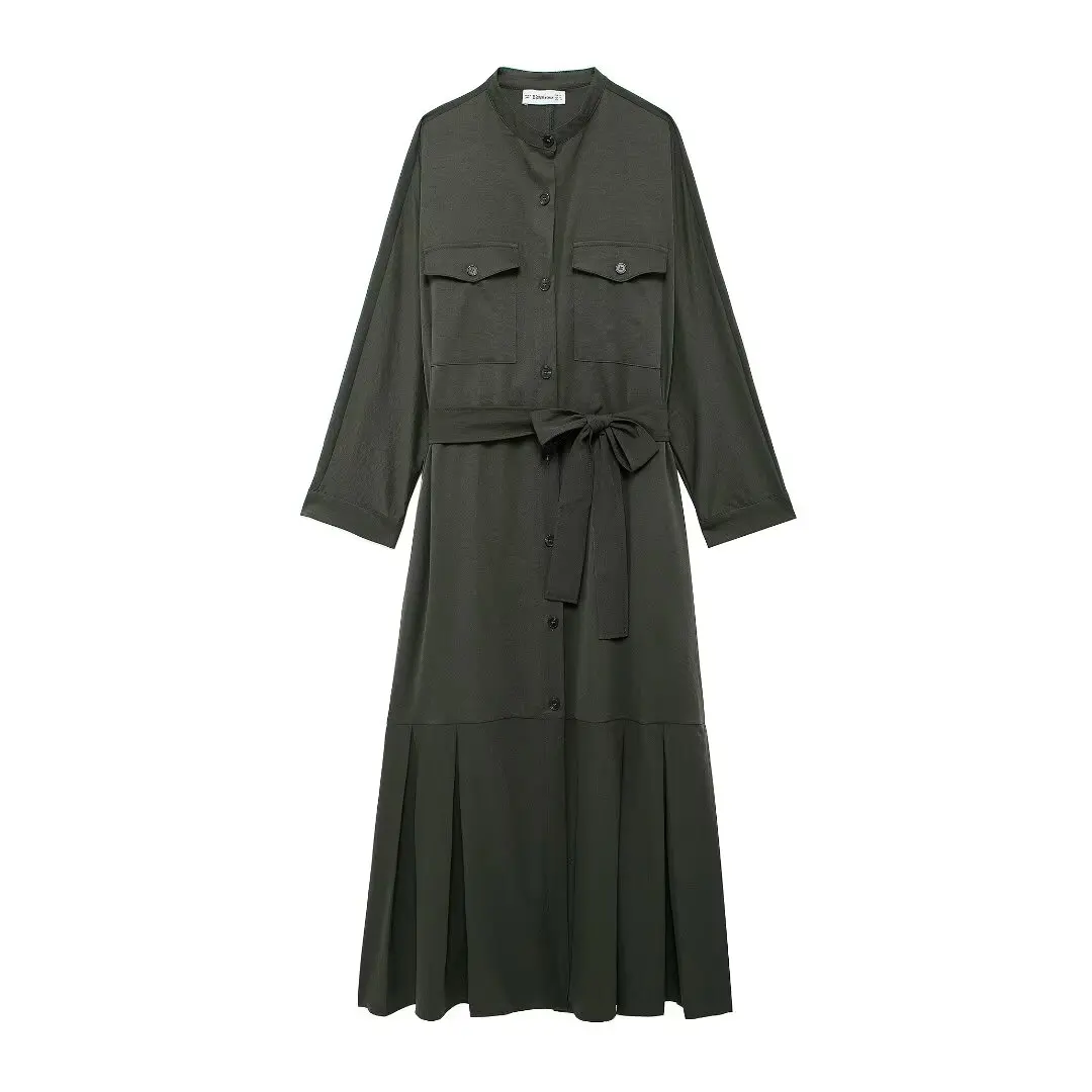 TRAFZA Female Elegant Tooling Wind Pocket Long Sleeve Single Breasted Solid Shirt Dress Women Hem Fold Belt Button Dress Mujer
TRAFZA Female Elegant Tooling Wind Pocket Long Sleeve Single Breasted Solid Shirt Dress Women Hem Fold Belt Button Dress Mujer