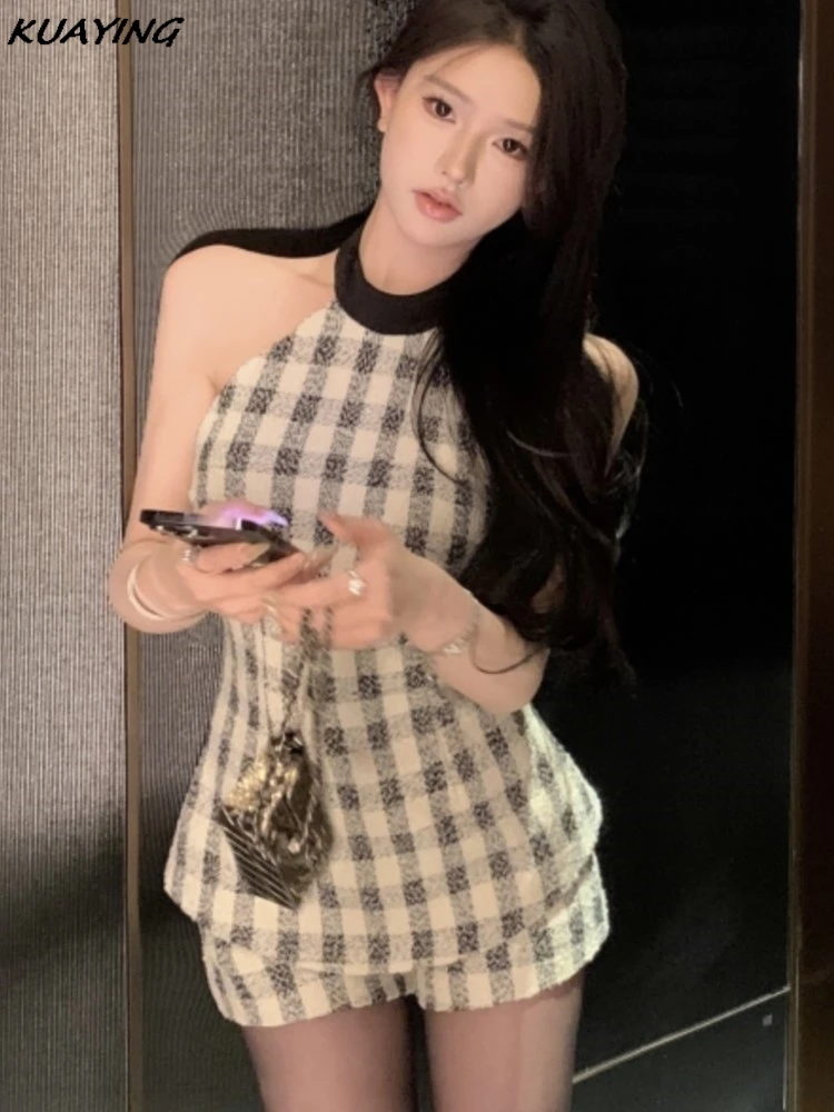 Luxury Fashion Korean Two Pieces Sets Woman Outfits Plaid Halter High Wasit Top Mini Shorts Basics Retro New Matching Set 2025
Luxury Fashion Korean Two Pieces Sets Woman Outfits Plaid Halter High Wasit Top Mini Shorts Basics Retro New Matching Set 2025