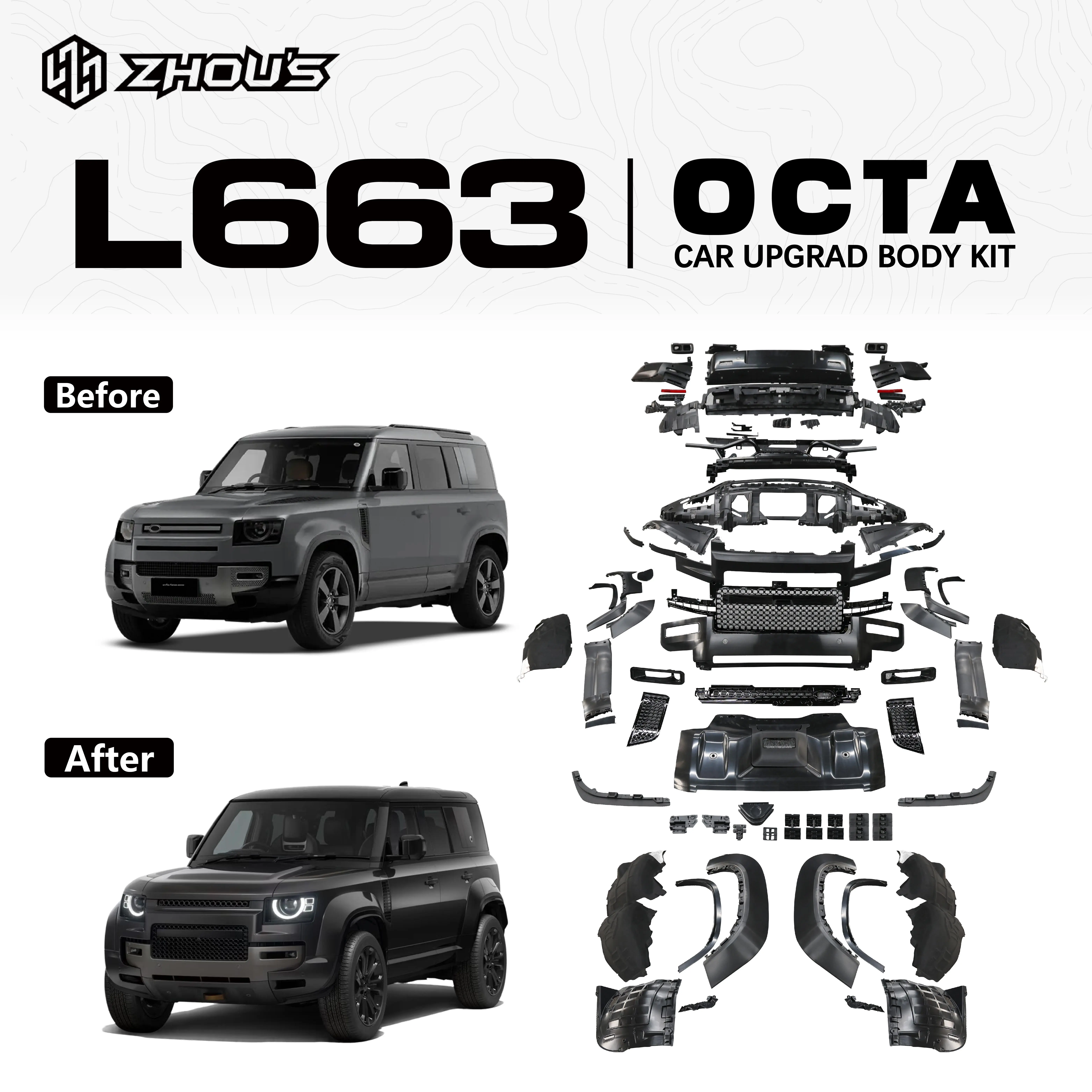 2025 New Modification Carbon Fiber Front Rear Bumper Octa Style Car Upgrade Body Kit for Land Rover Defender 2020-2025