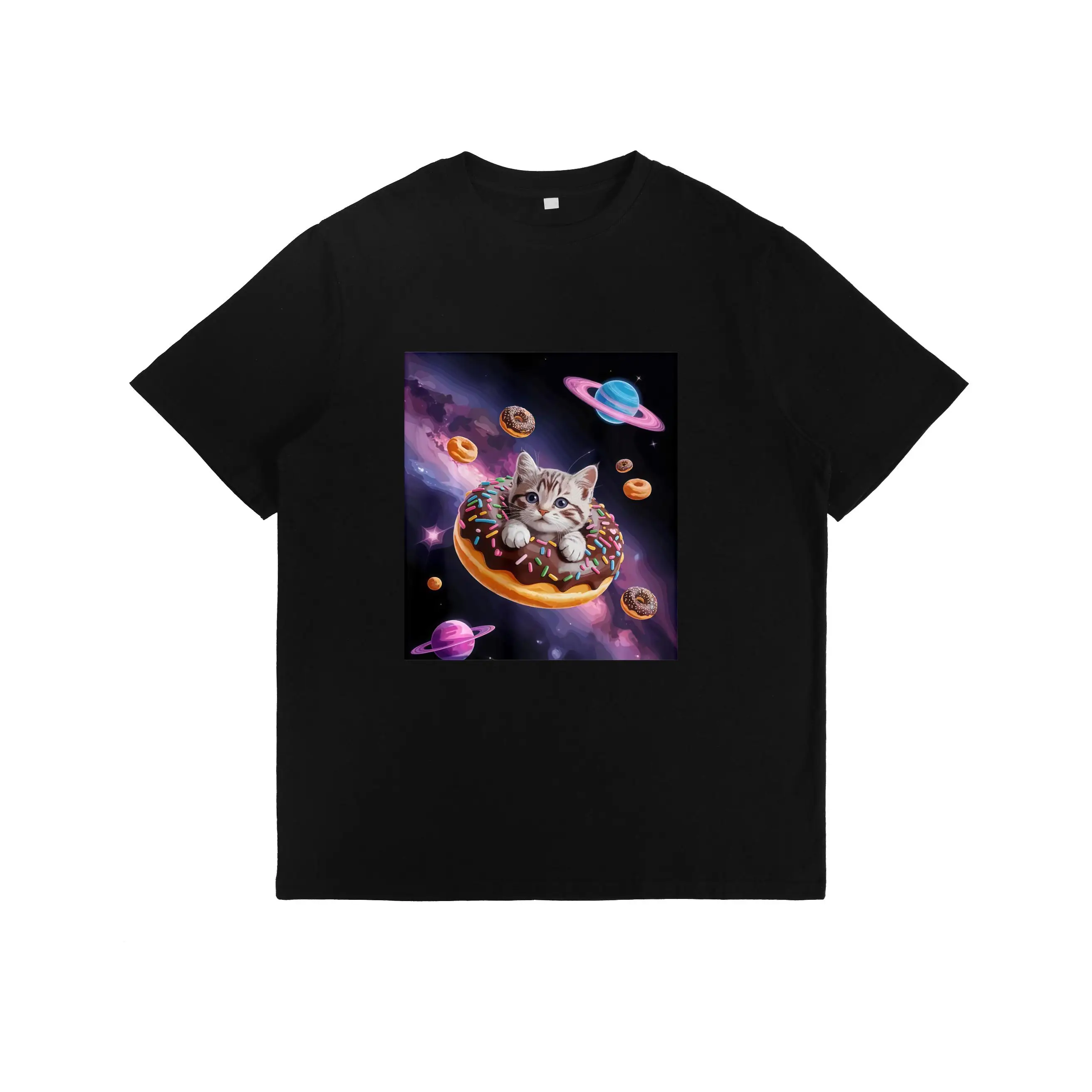 "Whimsical Space Kitten T - Shirt: Featuring A Cat Lounging On A Donut Amidst Galactic Donuts And Planets"
"Whimsical Space Kitten T - Shirt: Featuring A Cat Lounging On A Donut Amidst Galactic Donuts And Planets"