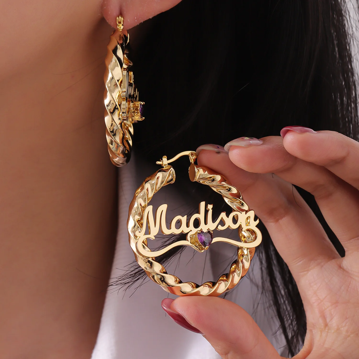 Dainty Birthstone Name Hoop Earrings Personalized Twist Hoops Custom Heart Birthstone Earrings Christmas Jewlry Gift for Women 
Dainty Birthstone Name Hoop Earrings Personalized Twist Hoops Custom Heart Birthstone Earrings Christmas Jewlry Gift for Women