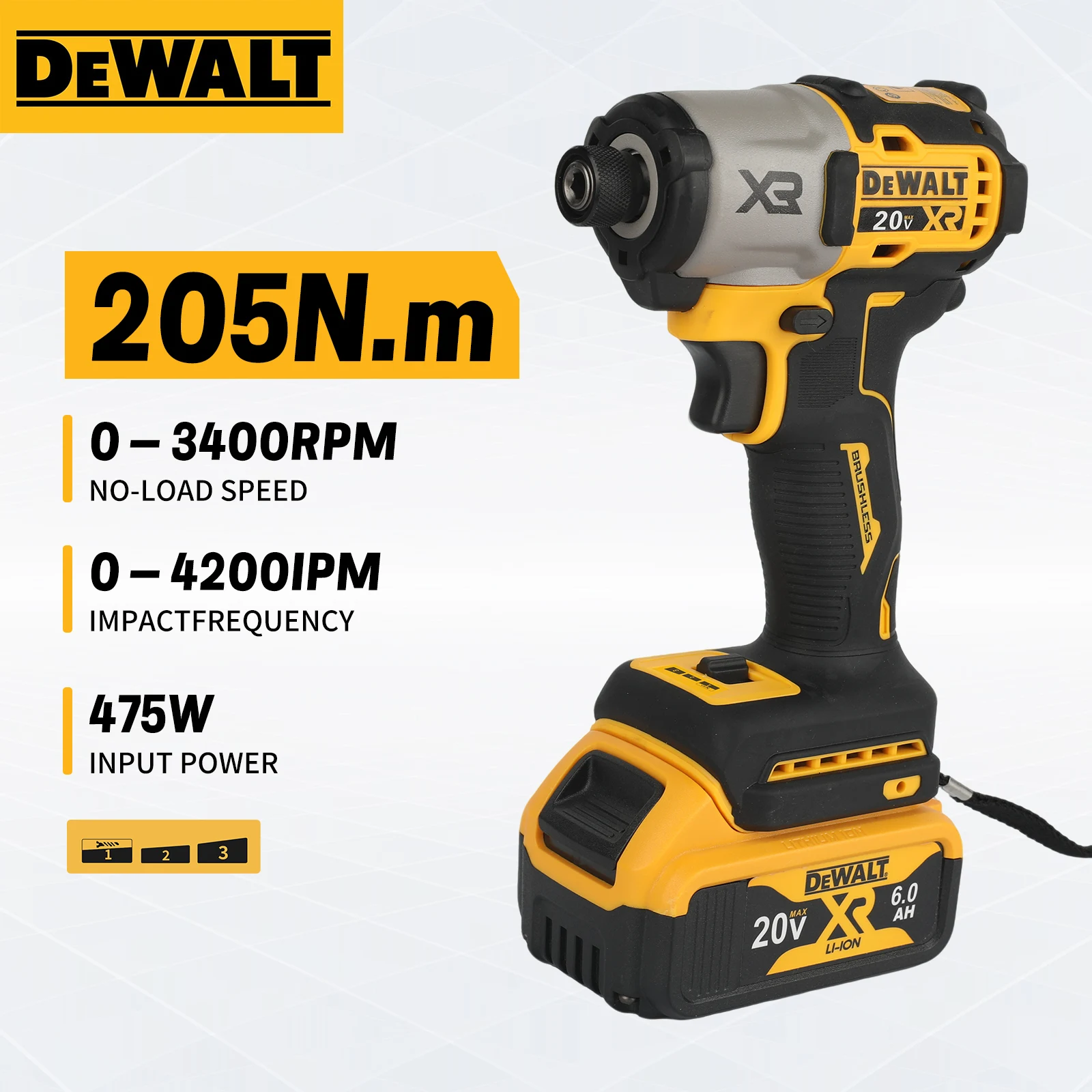 Ударный гайковерт Dewalt DCF845 20V XR с бесщеточным двигателем, 205 Н·м, 0-4200 ударов/мин, шестигранный патрон 1/4 дюйма, 3 скорости, для автомобильных и бытовых работ
Ударный гайковерт Dewalt DCF845 20V XR с бесщеточным двигателем, 205 Н·м, 0-4200 ударов/мин, шестигранный патрон 1/4 дюйма, 3 скорости, для автомобильных и бытовых работ