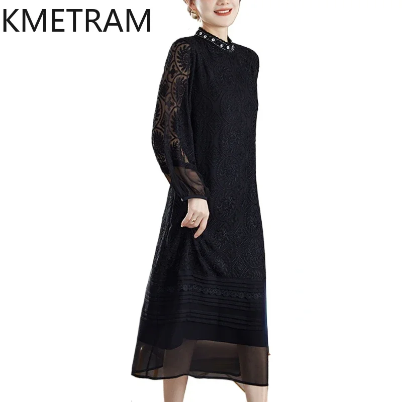 KMETRAM 100% Mulberry Silk Embroidery Dresses 2024 Women Summer Black Dress New in Long Sleeve Dresses Womans Clothing 여성여름원피스
KMETRAM 100% Mulberry Silk Embroidery Dresses 2024 Women Summer Black Dress New in Long Sleeve Dresses Womans Clothing 여성여름원피스