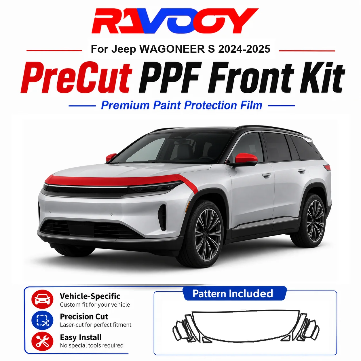 8.5mil TPU Precut PPF Kit For Jeep WAGONEER S 2024-2025 - Hood, Fenders & Mirror Set - Self-Healing Clear Bra Film
8.5mil TPU Precut PPF Kit For Jeep WAGONEER S 2024-2025 - Hood, Fenders & Mirror Set - Self-Healing Clear Bra Film
