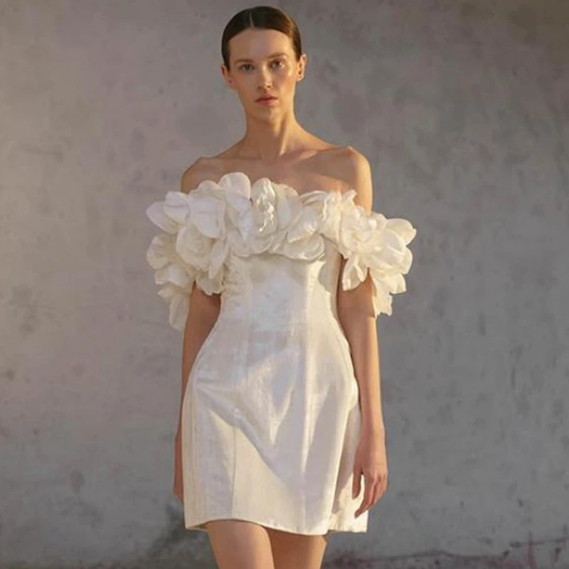 Off Shoulder Mini Satin Dress Hand Made Flowers Dress For Bride Simple Bodycon For Wedding Party Elegant Women Clothing Custom
Off Shoulder Mini Satin Dress Hand Made Flowers Dress For Bride Simple Bodycon For Wedding Party Elegant Women Clothing Custom