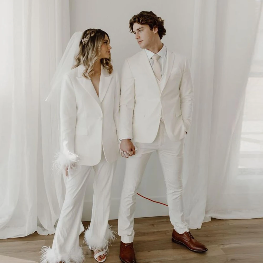 Elegant White Feather Wedding Women two Pieces Suit Set Notch Lapel One Button Jacket Pant Set Office Banquet Female Clothing
Elegant White Feather Wedding Women two Pieces Suit Set Notch Lapel One Button Jacket Pant Set Office Banquet Female Clothing