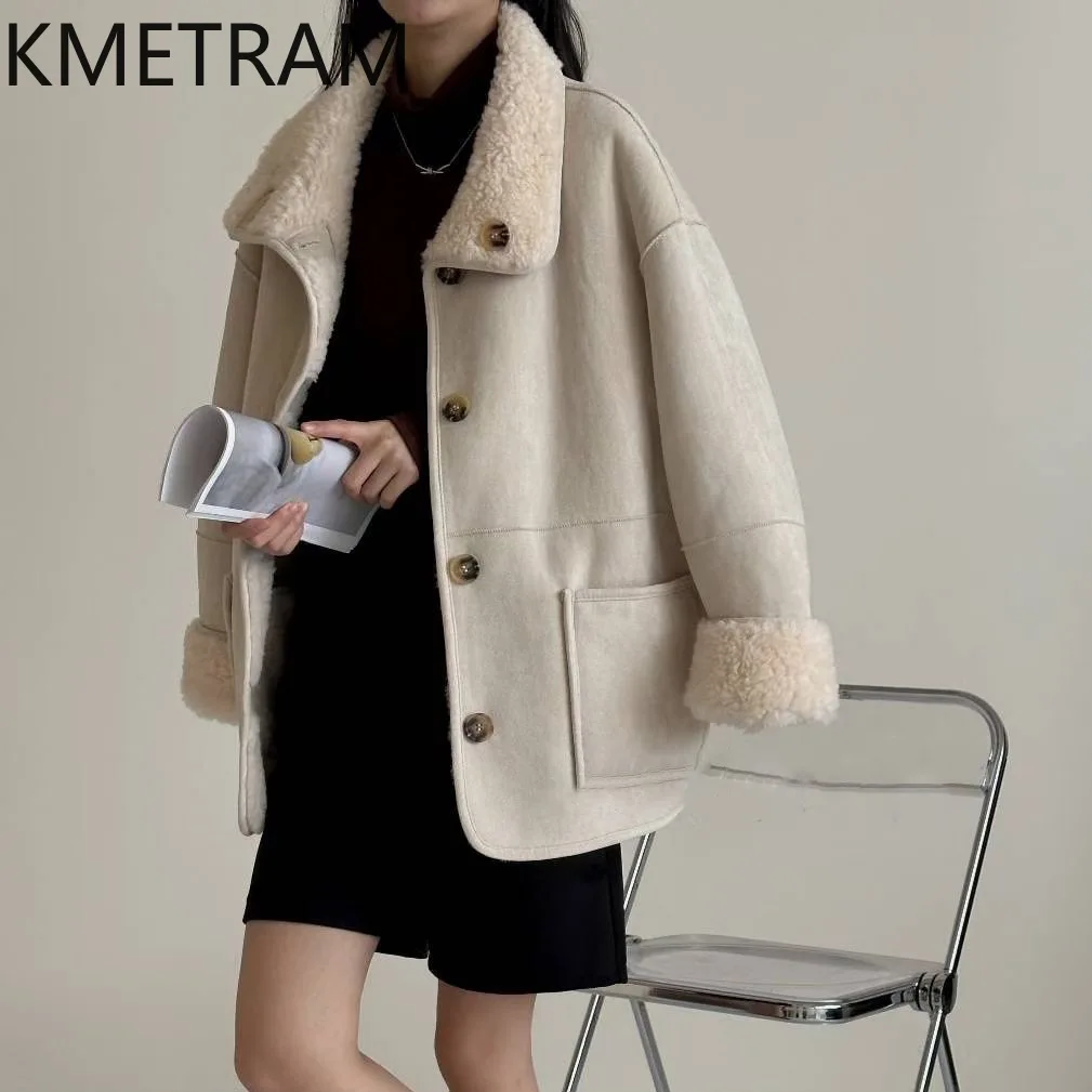 KMETRAM 100% Wool Coats for Woman Reversible Mid-Length Coat Korean Style Sheep Shearing Jackets 72cm 2026 Winter Women Clothing
KMETRAM 100% Wool Coats for Woman Reversible Mid-Length Coat Korean Style Sheep Shearing Jackets 72cm 2026 Winter Women Clothing