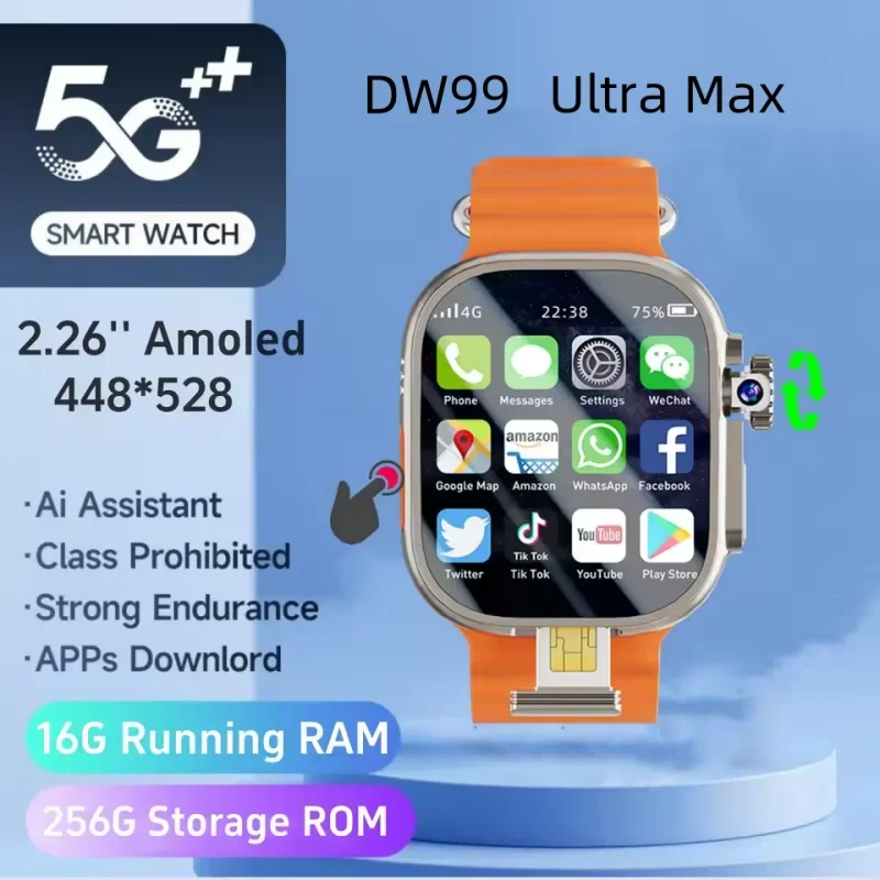 DW99 UltraMax Smartwatch 4G Android 10.0 2,2-дюймовая поворотная камера Amoled Видеозвонок GPS WIFI Приложение Загрузка S10 Ultra Smart Watch Men
DW99 UltraMax Smartwatch 4G Android 10.0 2,2-дюймовая поворотная камера Amoled Видеозвонок GPS WIFI Приложение Загрузка S10 Ultra Smart Watch Men