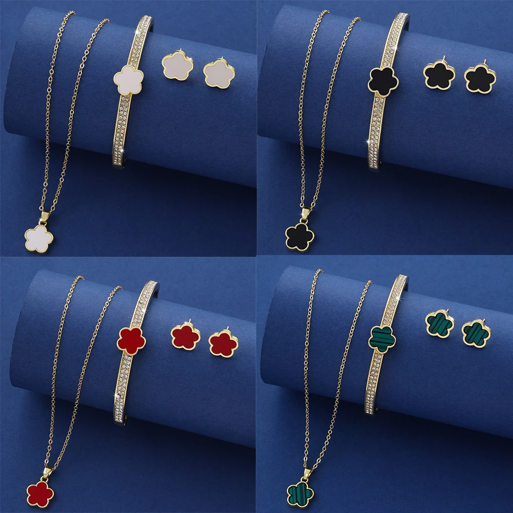 3PCS High quality Five-petal flower flower shell women men couple necklace bangle earrings luxury wedding jewelry Set
3PCS High quality Five-petal flower flower shell women men couple necklace bangle earrings luxury wedding jewelry Set