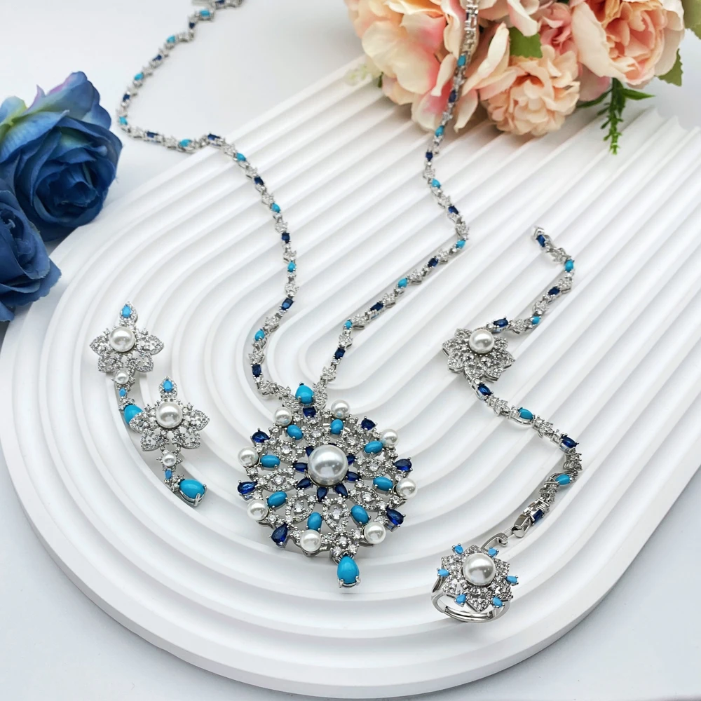Flora Shiny Zircon Imitation Pearl Copper Plated Jewelry Set - 4Pcs Necklace Earring for Women’s Birthday Christmas Party Gifts
Flora Shiny Zircon Imitation Pearl Copper Plated Jewelry Set - 4Pcs Necklace Earring for Women’s Birthday Christmas Party Gifts