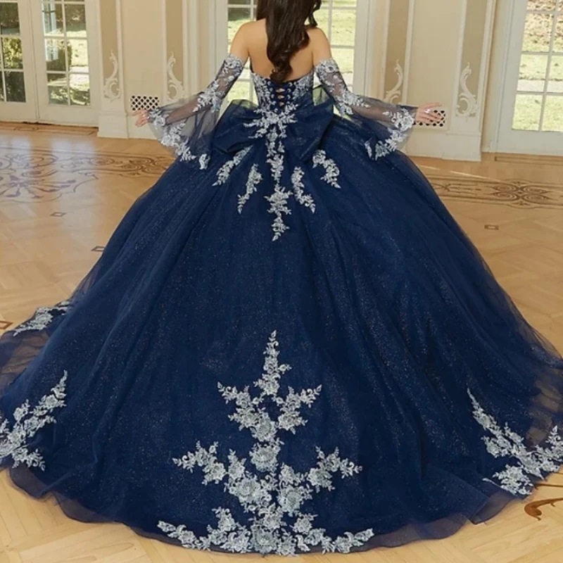 Customized Mexican Navy Blue Women Prom Dresses With Detachable Sleeve Lace Applique Ball Gown Birthday Party 15 16 Quinceanera
Customized Mexican Navy Blue Women Prom Dresses With Detachable Sleeve Lace Applique Ball Gown Birthday Party 15 16 Quinceanera