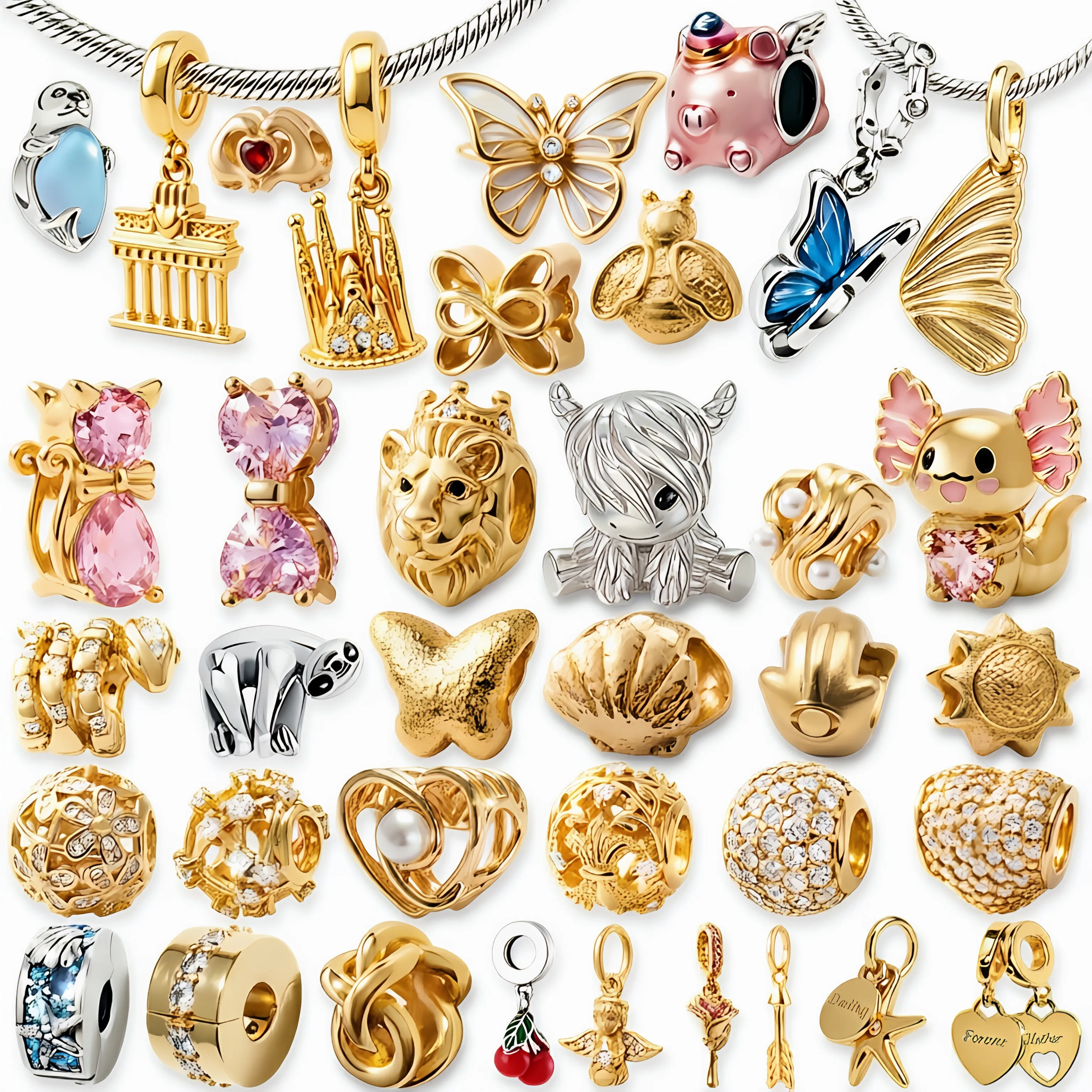 Popular Gold Charms Beads Fit Snake Chain Bracelet Cute Animal Butterfly Castle Dangle Beads for Women DIY Jewelry Making Gifts
Popular Gold Charms Beads Fit Snake Chain Bracelet Cute Animal Butterfly Castle Dangle Beads for Women DIY Jewelry Making Gifts