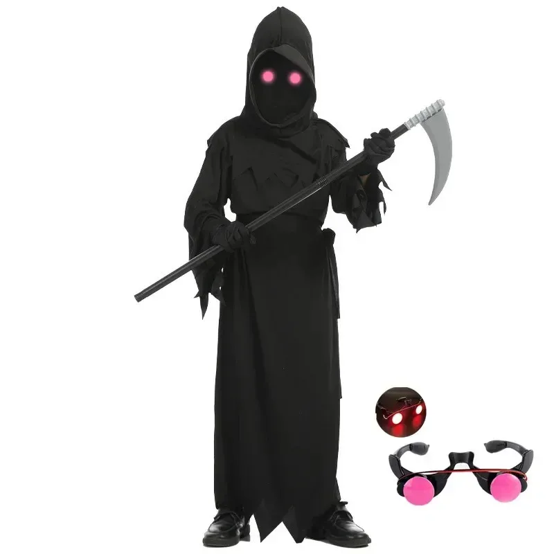 Halloween Red Eye Grim Reaper Scary Costume Child Black Devil Dark Ghost Cosplay Hooded Robe Sickle Gloves Play Props
Halloween Red Eye Grim Reaper Scary Costume Child Black Devil Dark Ghost Cosplay Hooded Robe Sickle Gloves Play Props