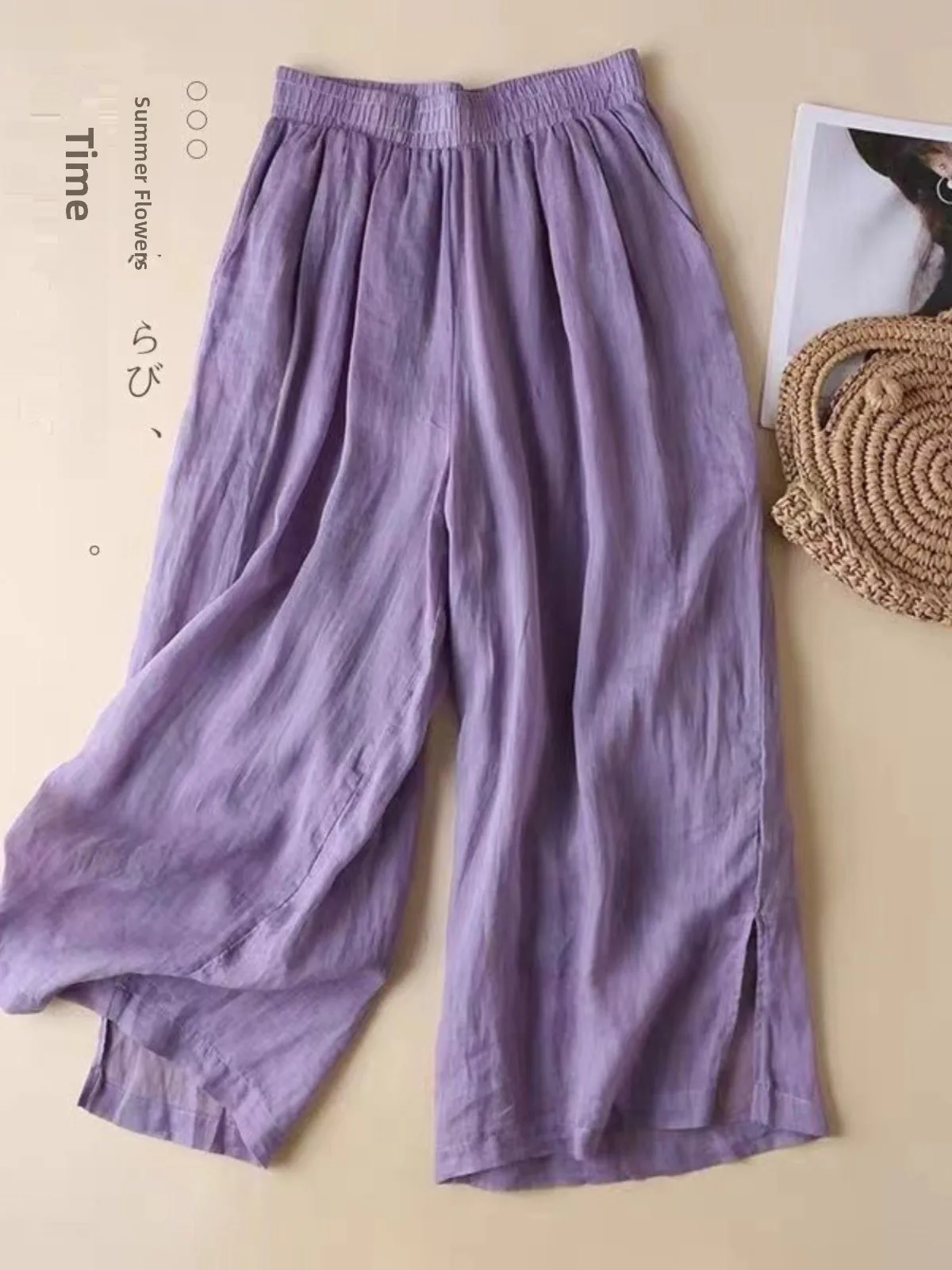 Летние женские широкие брюки с высокой талией, юбка, двухслойные шелковые свободные брюки из тонкого хлопка и льна, повседневные брюки с девятью точками
Летние женские широкие брюки с высокой талией, юбка, двухслойные шелковые свободные брюки из тонкого хлопка и льна, повседневные брюки с девятью точками