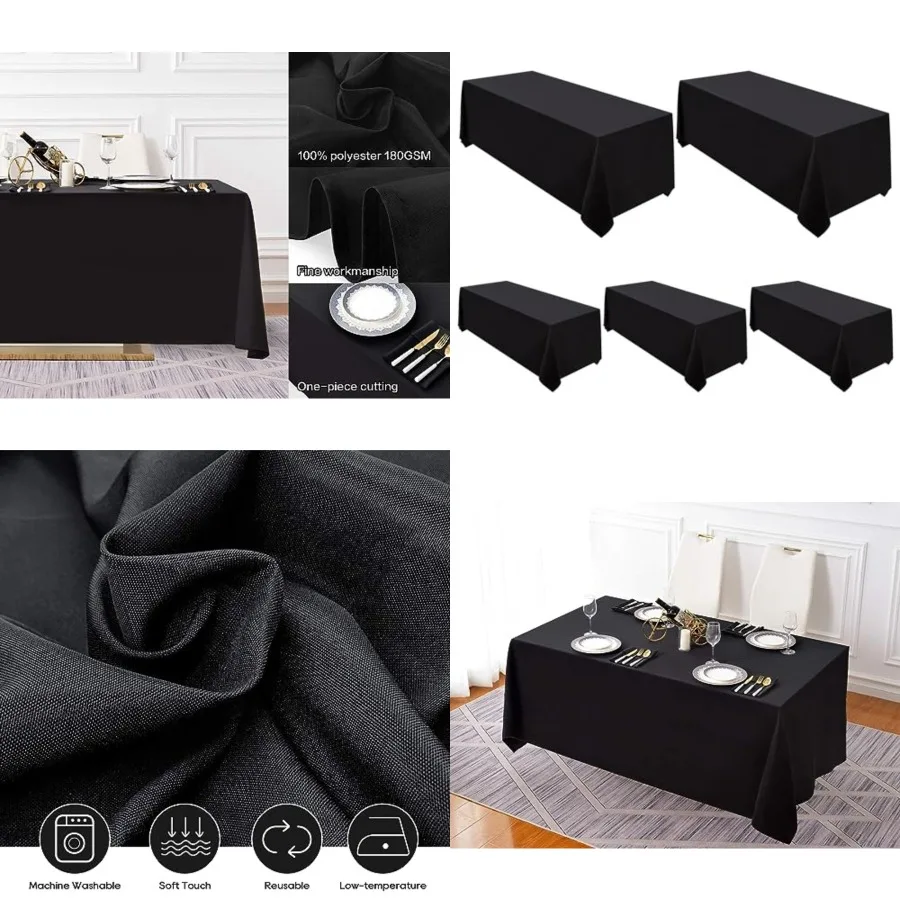 5 Pack Tablecloth 90 x 132-inch Rectangular Polyester Table Cloth for Weddings, Banquets, or Restaurants
