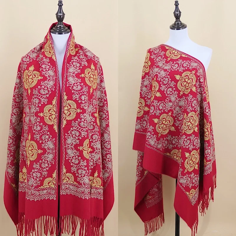 Poncho Cloak Gold Thread Crown Embroidery Imitation Cashmere Scarf Women's Ethnic Style Shawl Warm Cloak Tourism Capes Wine Red
Poncho Cloak Gold Thread Crown Embroidery Imitation Cashmere Scarf Women's Ethnic Style Shawl Warm Cloak Tourism Capes Wine Red