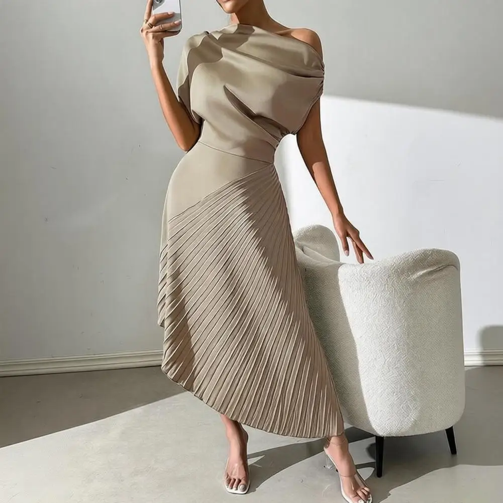 Women Dress Formal Pleated Evening Dress for Women One Shoulder A-line Gown Short Sleeve Ruched Cocktail Party Dress Lightweight
Women Dress Formal Pleated Evening Dress for Women One Shoulder A-line Gown Short Sleeve Ruched Cocktail Party Dress Lightweight