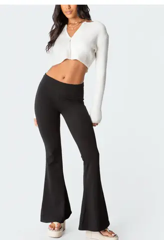 Women s Spring Summer Bell Bottom Pants High Waisted Stretch ming Solid Color Flared Pants