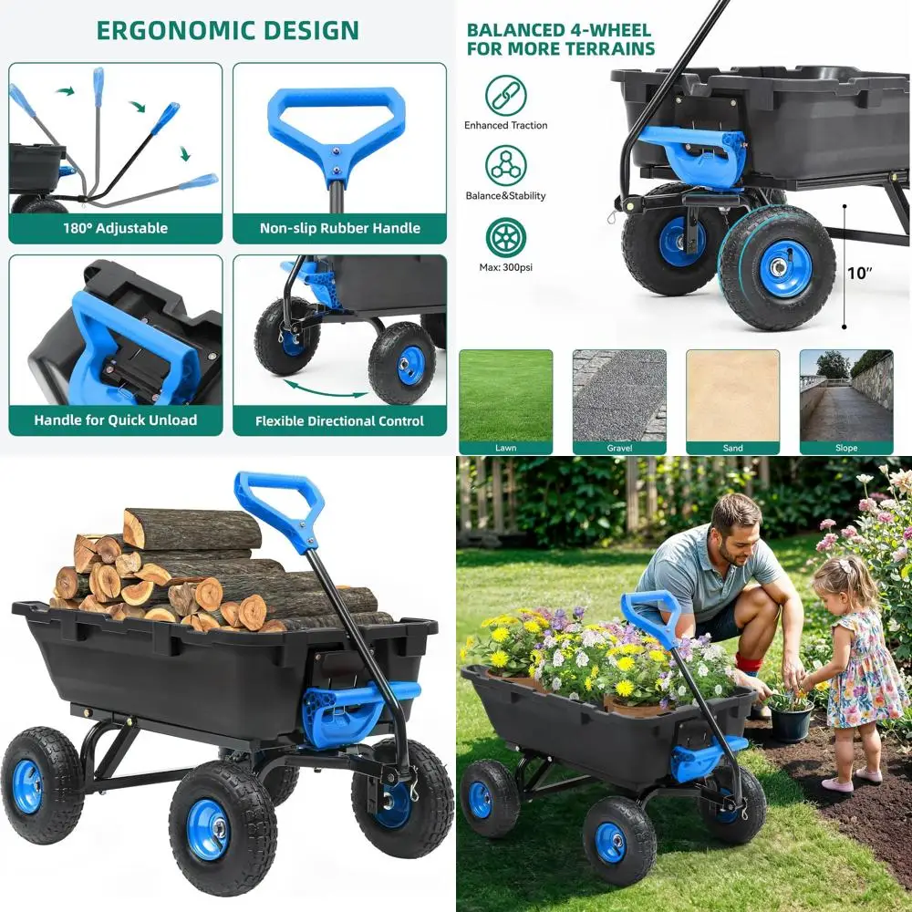 Heavy-Duty 800lb Garden Dump Cart with Quick-Release and 4 Pneumatic Tires for Yard, Farm, and Garden Hauling (Blue)
Heavy-Duty 800lb Garden Dump Cart with Quick-Release and 4 Pneumatic Tires for Yard, Farm, and Garden Hauling (Blue)