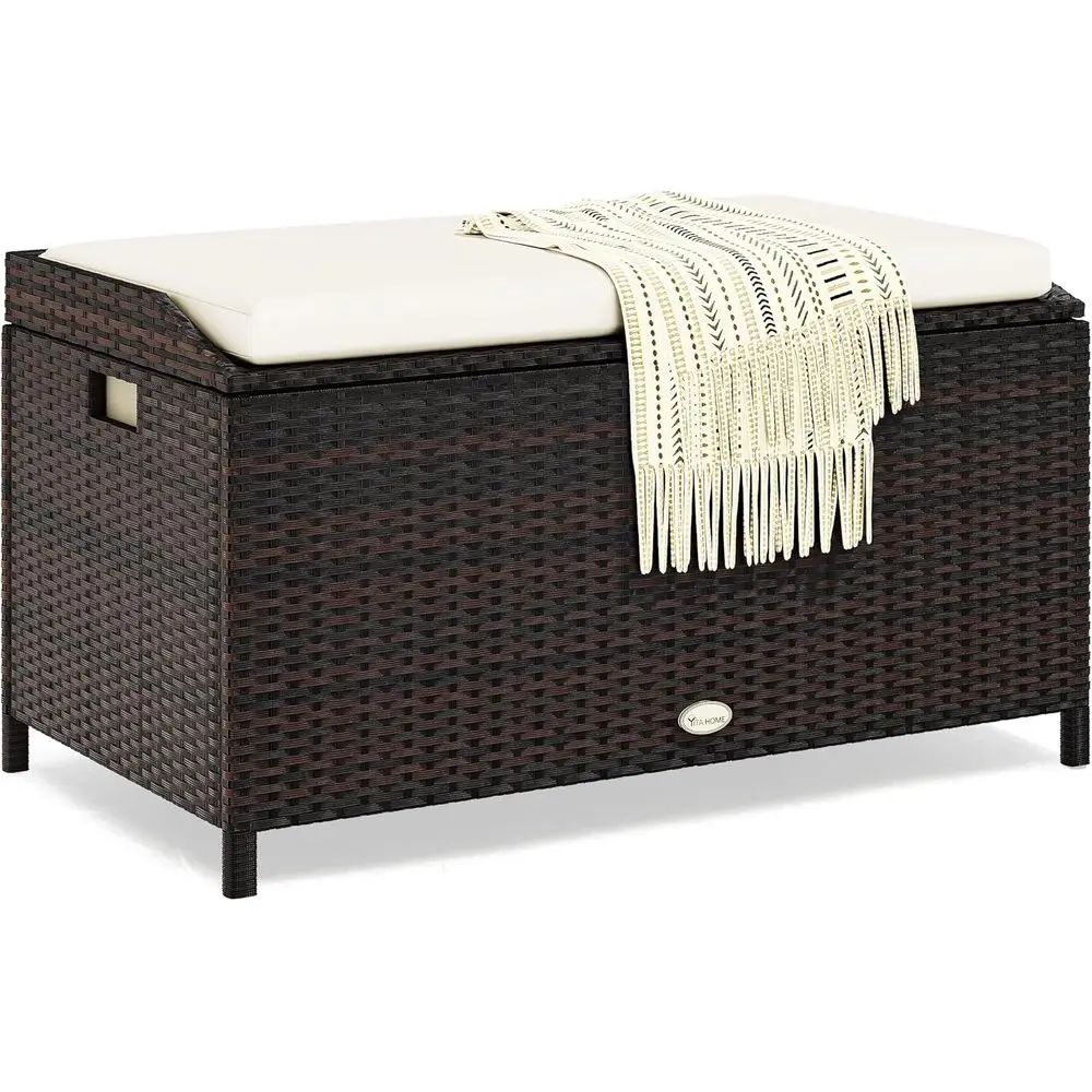 Large Outdoor Wicker Storage Bench with Cushion for Patio, Yard, and Garden
Large Outdoor Wicker Storage Bench with Cushion for Patio, Yard, and Garden
