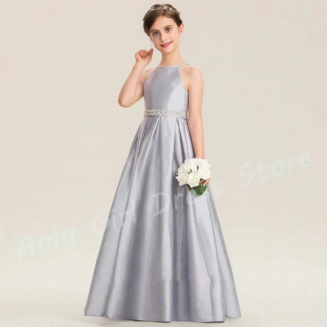 Customized Satin Flower Girl Dresses For Wedding Sleeveless Floor Length Crystal Simple First Communion Bridesmaid Banquet Gown
Customized Satin Flower Girl Dresses For Wedding Sleeveless Floor Length Crystal Simple First Communion Bridesmaid Banquet Gown