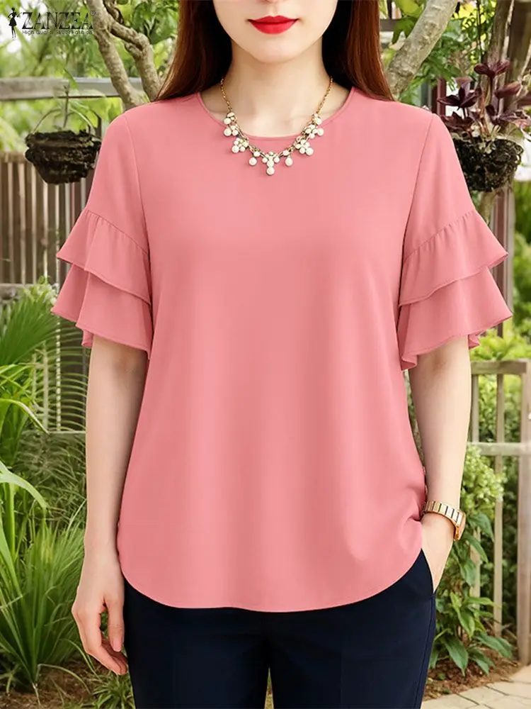 2025 Summer Office Blouses ZANZEA Women Elegant O Neck Short Sleeve Blouse Stylish Solid Holiday Shirt Mujer Female OL Work Tops 
2025 Summer Office Blouses ZANZEA Women Elegant O Neck Short Sleeve Blouse Stylish Solid Holiday Shirt Mujer Female OL Work Tops