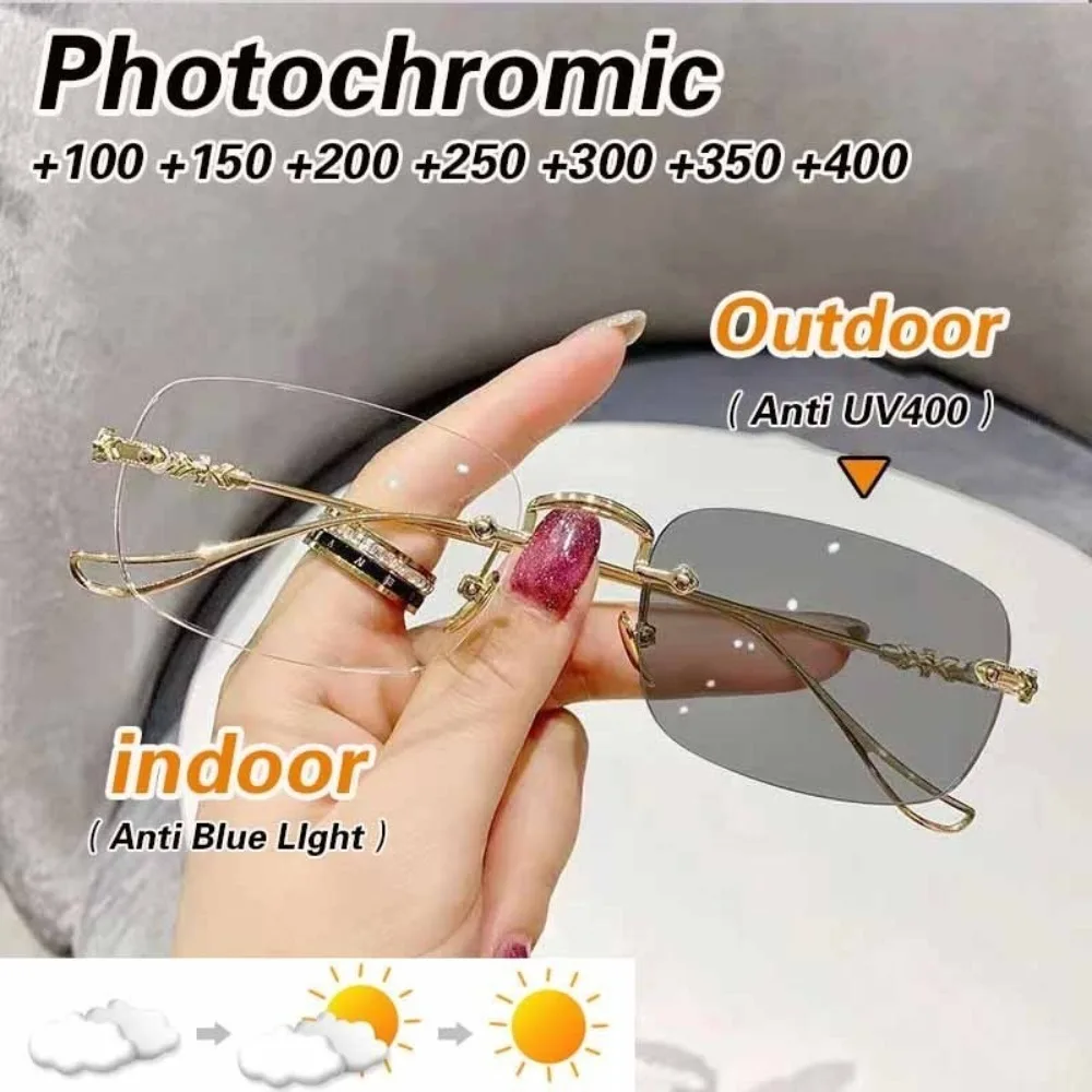 Photochromic Anti Radiation Reading Eyeglass for Woman Men Frameless Glasses 2 in 1 Metal Frame Shades Sunglasses
Photochromic Anti Radiation Reading Eyeglass for Woman Men Frameless Glasses 2 in 1 Metal Frame Shades Sunglasses
