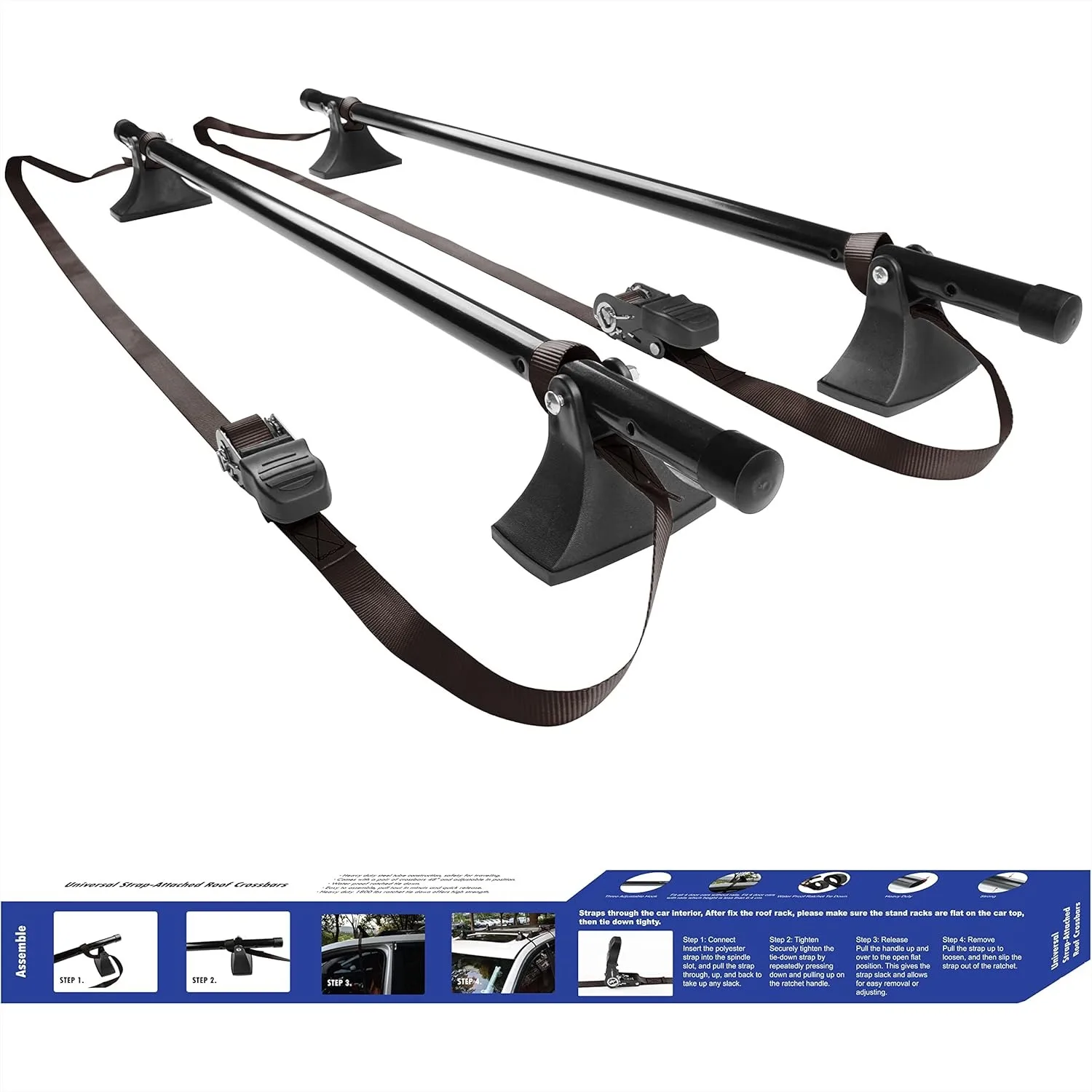 Universal Roof Rack Cross Bars with Ratchet Tie Down for 4-Door Cars, Heavy Duty Steel, 170Lbs Load
Universal Roof Rack Cross Bars with Ratchet Tie Down for 4-Door Cars, Heavy Duty Steel, 170Lbs Load