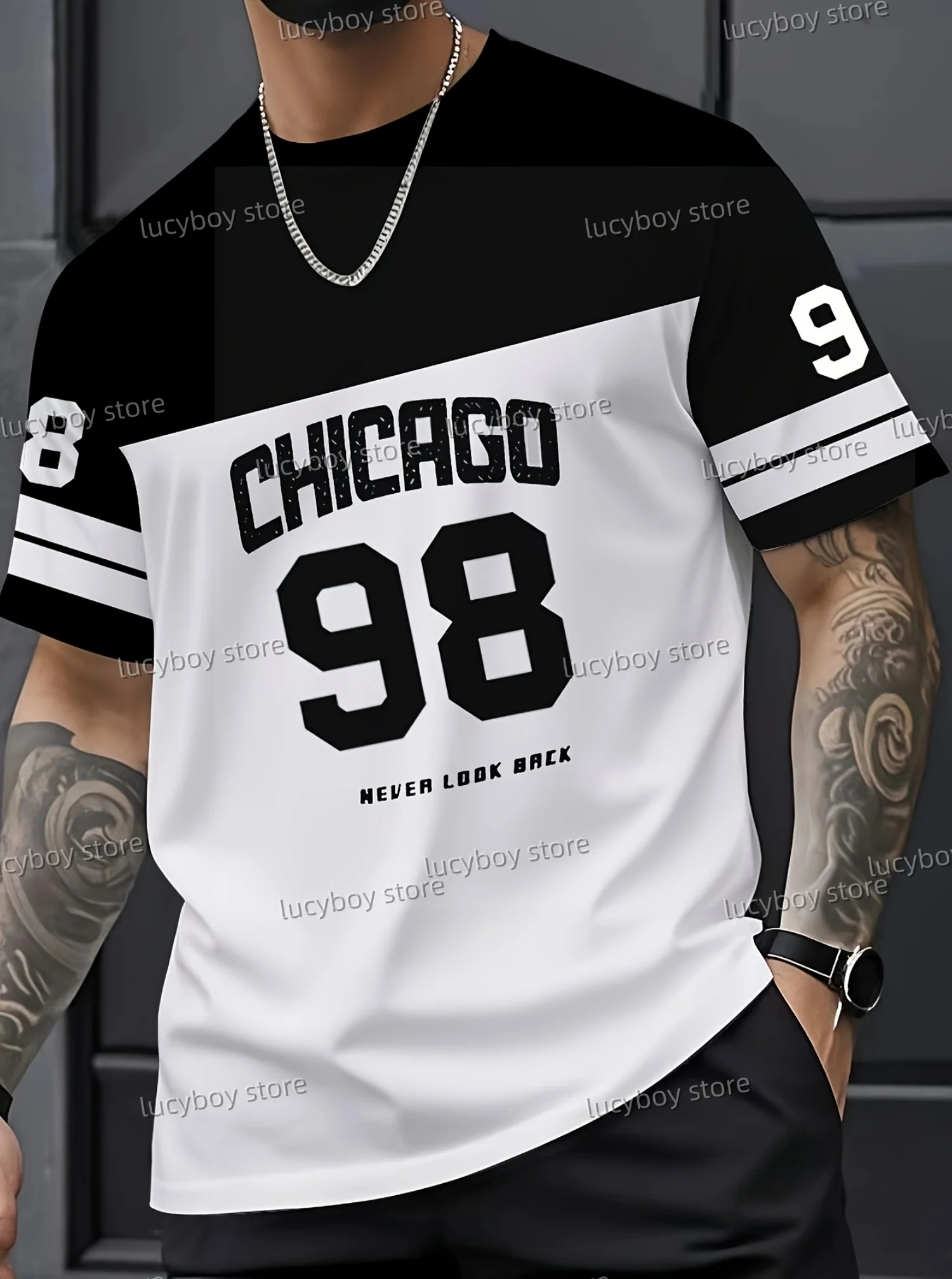 Summer No.98 CHIAGO Print Men Lightweight T-Shirt Man Short Sleeves Sport PLUS SIZE T-Shirt Daily Stripe Tees Men Clothing
Summer No.98 CHIAGO Print Men Lightweight T-Shirt Man Short Sleeves Sport PLUS SIZE T-Shirt Daily Stripe Tees Men Clothing