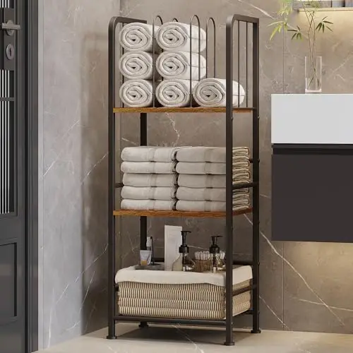 Sturdy 3-Level Freestanding Towel Organizer With Wooden Shelves And Iron Frame For Compact Bathroom Storage
Sturdy 3-Level Freestanding Towel Organizer With Wooden Shelves And Iron Frame For Compact Bathroom Storage