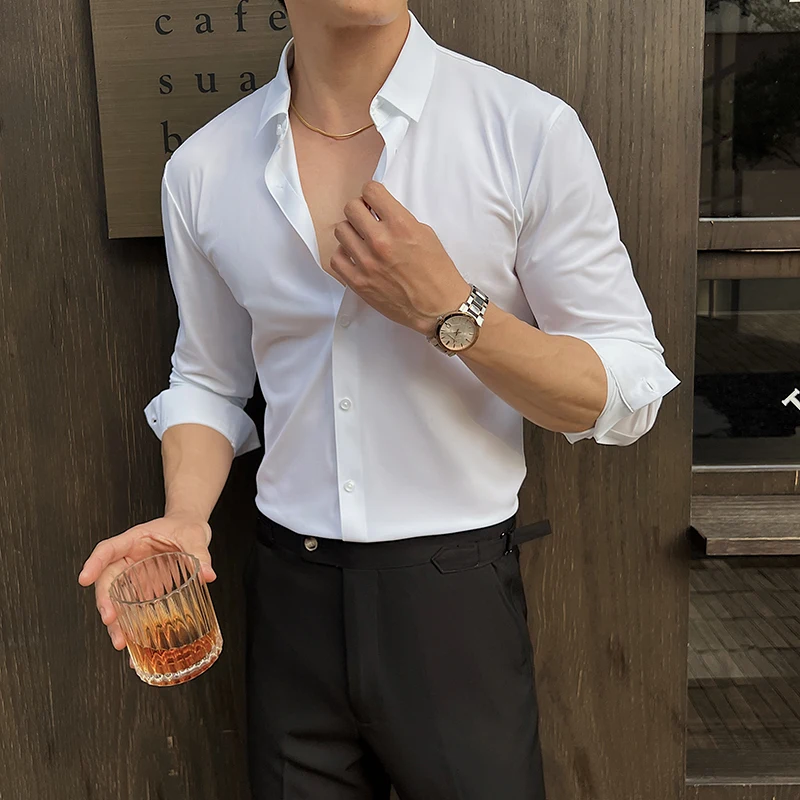 Men's Long Sleeve Shirt White Wedding Dress Luxury Designer Elastic Seamless Silky Soft Comfortable Formal Men Shirts Spring 4xl
Men's Long Sleeve Shirt White Wedding Dress Luxury Designer Elastic Seamless Silky Soft Comfortable Formal Men Shirts Spring 4xl