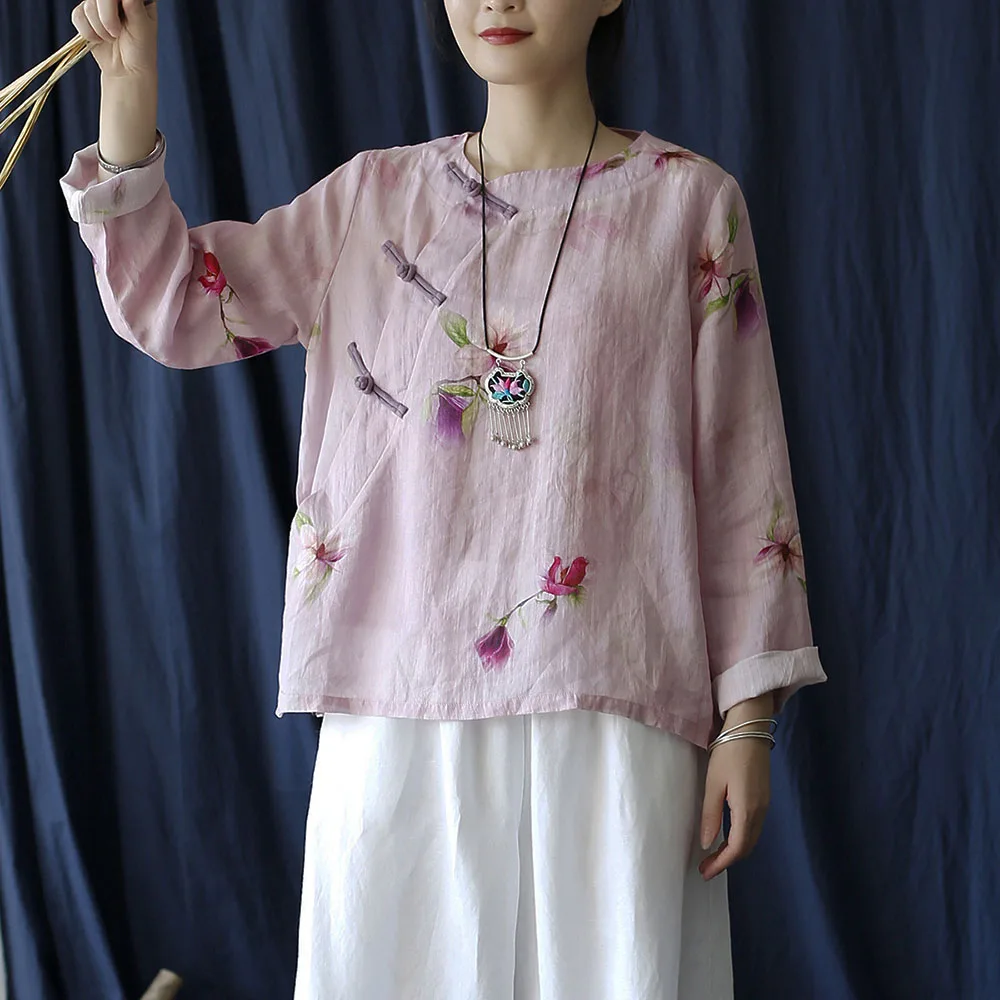 Chinese Lightweight Floral Print Shirt Women Summer Vintage Ramie Round Neck Fitted Long Sleeves Comfortable Relaxed Casual Tops
Chinese Lightweight Floral Print Shirt Women Summer Vintage Ramie Round Neck Fitted Long Sleeves Comfortable Relaxed Casual Tops