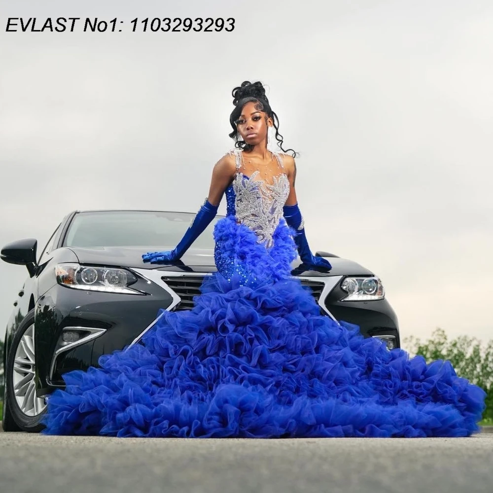 EVLAST Customized Royal Blue Long Mermaid Prom Dress For Black Girls Ruffles Diamond Crystal Beaded Evening Party Gown TPD184
EVLAST Customized Royal Blue Long Mermaid Prom Dress For Black Girls Ruffles Diamond Crystal Beaded Evening Party Gown TPD184