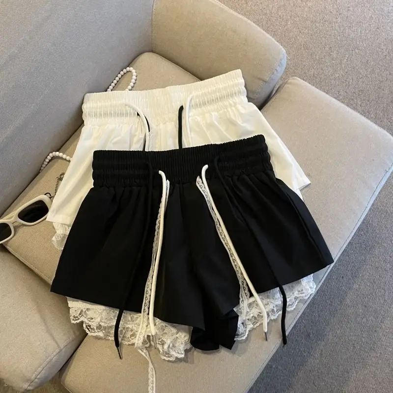 Women Sweet Y2K Lace Layered Shorts Drawstring Waist Fake Two Piece Loose Hot Pants Summer Korean Fashion Spice Girl Shorts New
Women Sweet Y2K Lace Layered Shorts Drawstring Waist Fake Two Piece Loose Hot Pants Summer Korean Fashion Spice Girl Shorts New