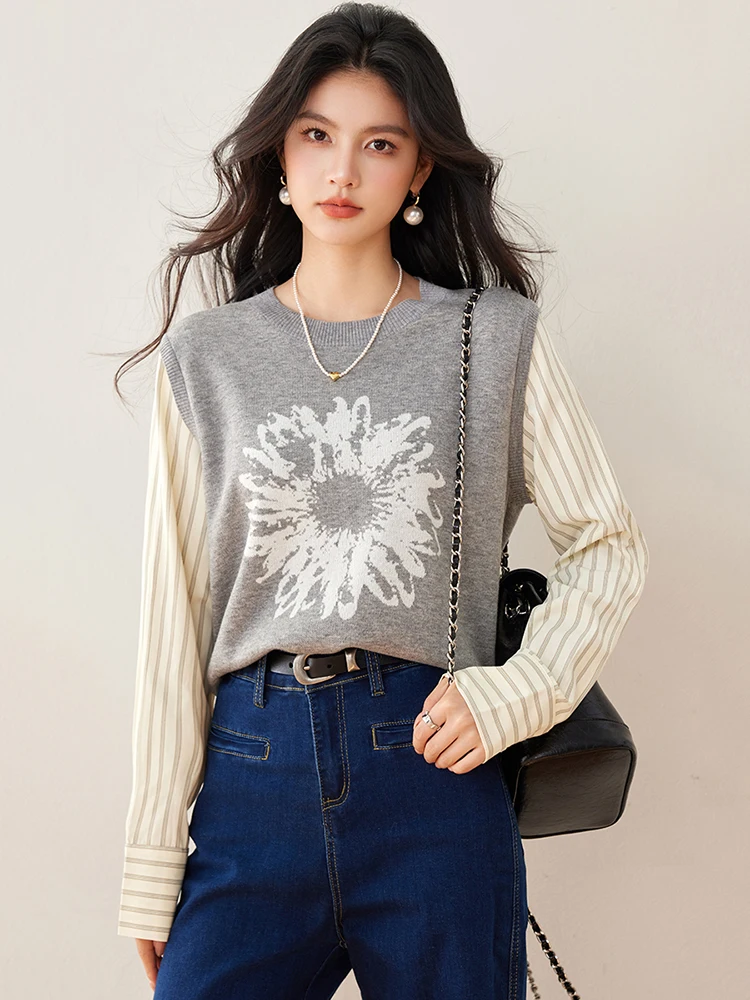 Fashion Retro Knitted Tops Women 2025 New Elegant Fake Two-Piece Shirt Stitching Long Sleeved Sweater Casual Knitwear
Fashion Retro Knitted Tops Women 2025 New Elegant Fake Two-Piece Shirt Stitching Long Sleeved Sweater Casual Knitwear