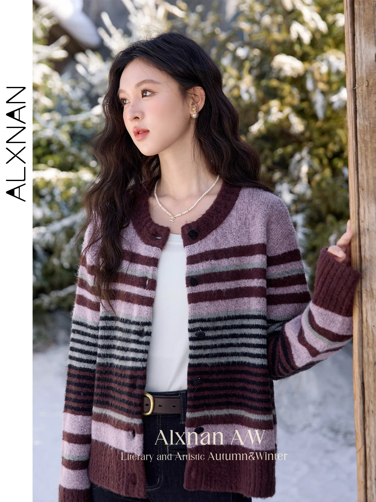 ALXNAN Striped Cardigan Round Neck Contrast Color Women's Sweater 2025 Autumn Winter Elegant Casual Loose-fit Female Tops L52511
ALXNAN Striped Cardigan Round Neck Contrast Color Women's Sweater 2025 Autumn Winter Elegant Casual Loose-fit Female Tops L52511