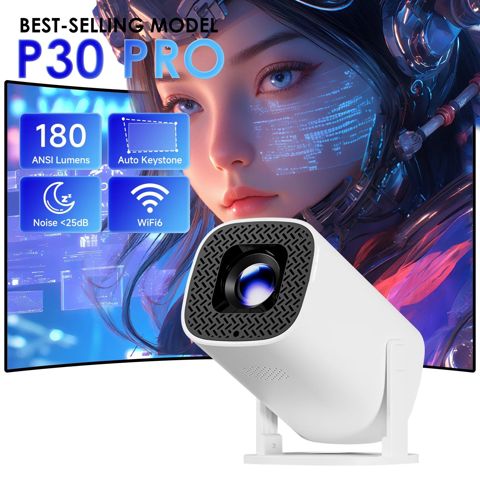 Умный мини-проектор P30PRO на Android 14 с WiFi6 и BT 5.0, поддержка 4K 1280*720P, для домашнего кинотеатра и портативного использования на улице
Умный мини-проектор P30PRO на Android 14 с WiFi6 и BT 5.0, поддержка 4K 1280*720P, для домашнего кинотеатра и портативного использования на улице