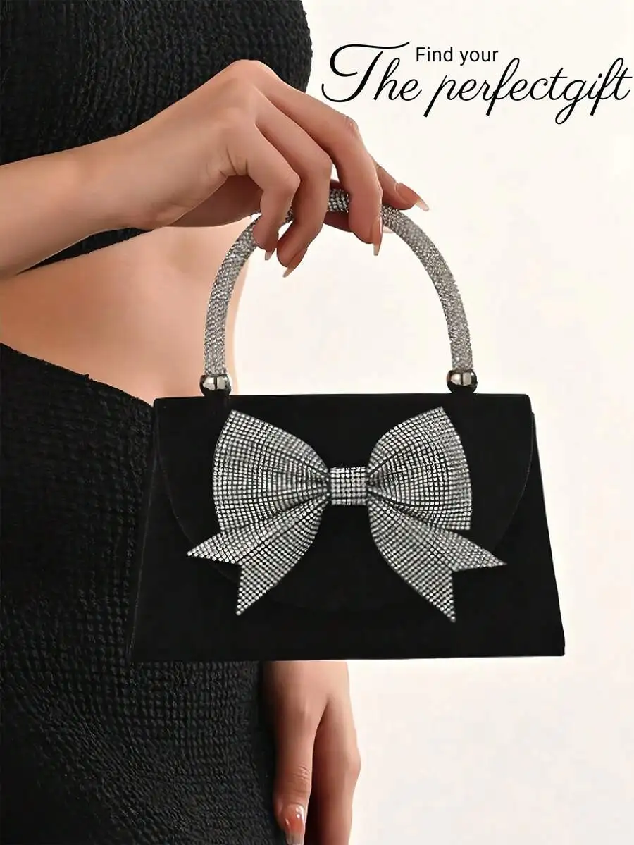 Elegant Black Velvet Clutch With Sparkling Rhinestone Bow And Crystal Handle For Evening Wedding Prom Events
Elegant Black Velvet Clutch With Sparkling Rhinestone Bow And Crystal Handle For Evening Wedding Prom Events