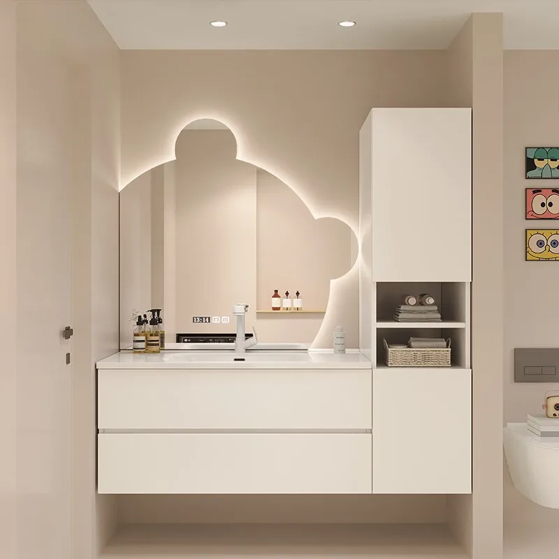 Cream wind bathroom cabinet ceramic integrated basin rock slab with side cabinet washstand toilet bear mirror washbasin cabinet
Cream wind bathroom cabinet ceramic integrated basin rock slab with side cabinet washstand toilet bear mirror washbasin cabinet