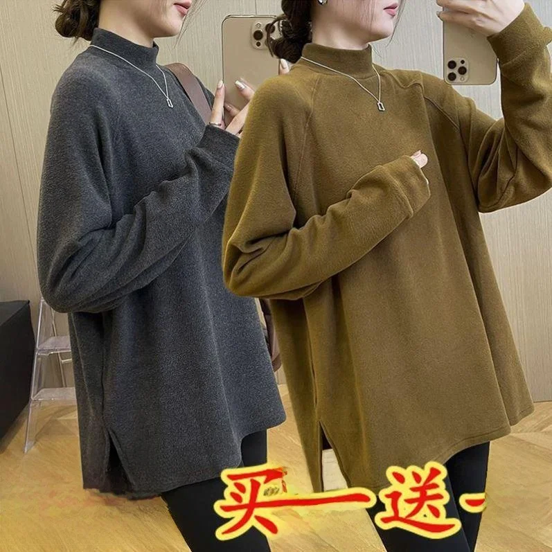 Большие размеры, осенне-зимняя теплая футболка с высоким воротником, женская футболка средней длины с мясом, скрывающая бедра, топ
Большие размеры, осенне-зимняя теплая футболка с высоким воротником, женская футболка средней длины с мясом, скрывающая бедра, топ