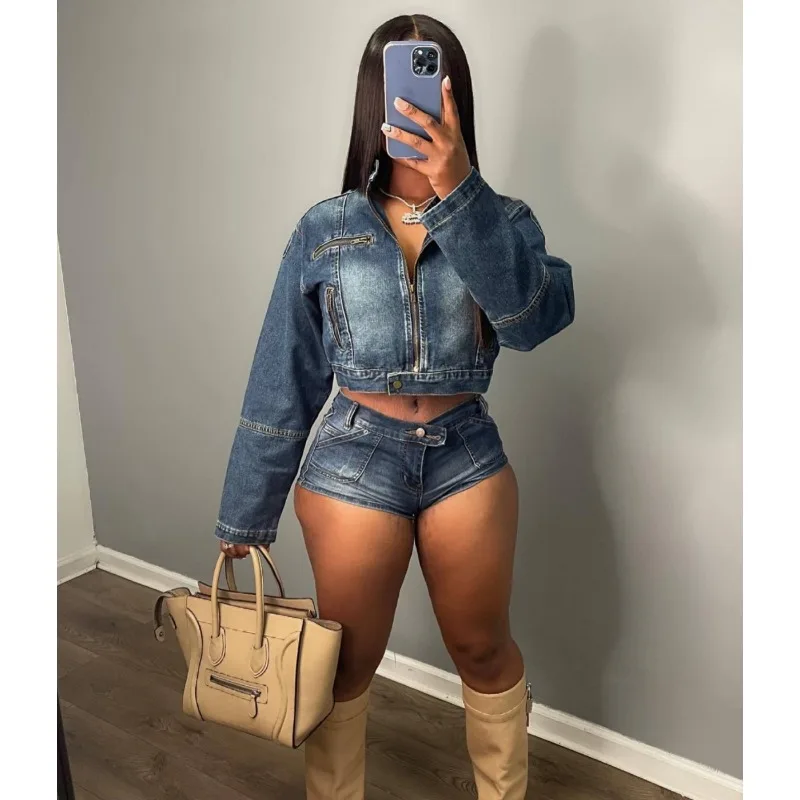 Women Vintage Hipster Denim 2 Piece Set Fashion Zippers Buttons Short Jacket High Waist Skinny Shorts Casual Streetwear Outfits
Women Vintage Hipster Denim 2 Piece Set Fashion Zippers Buttons Short Jacket High Waist Skinny Shorts Casual Streetwear Outfits