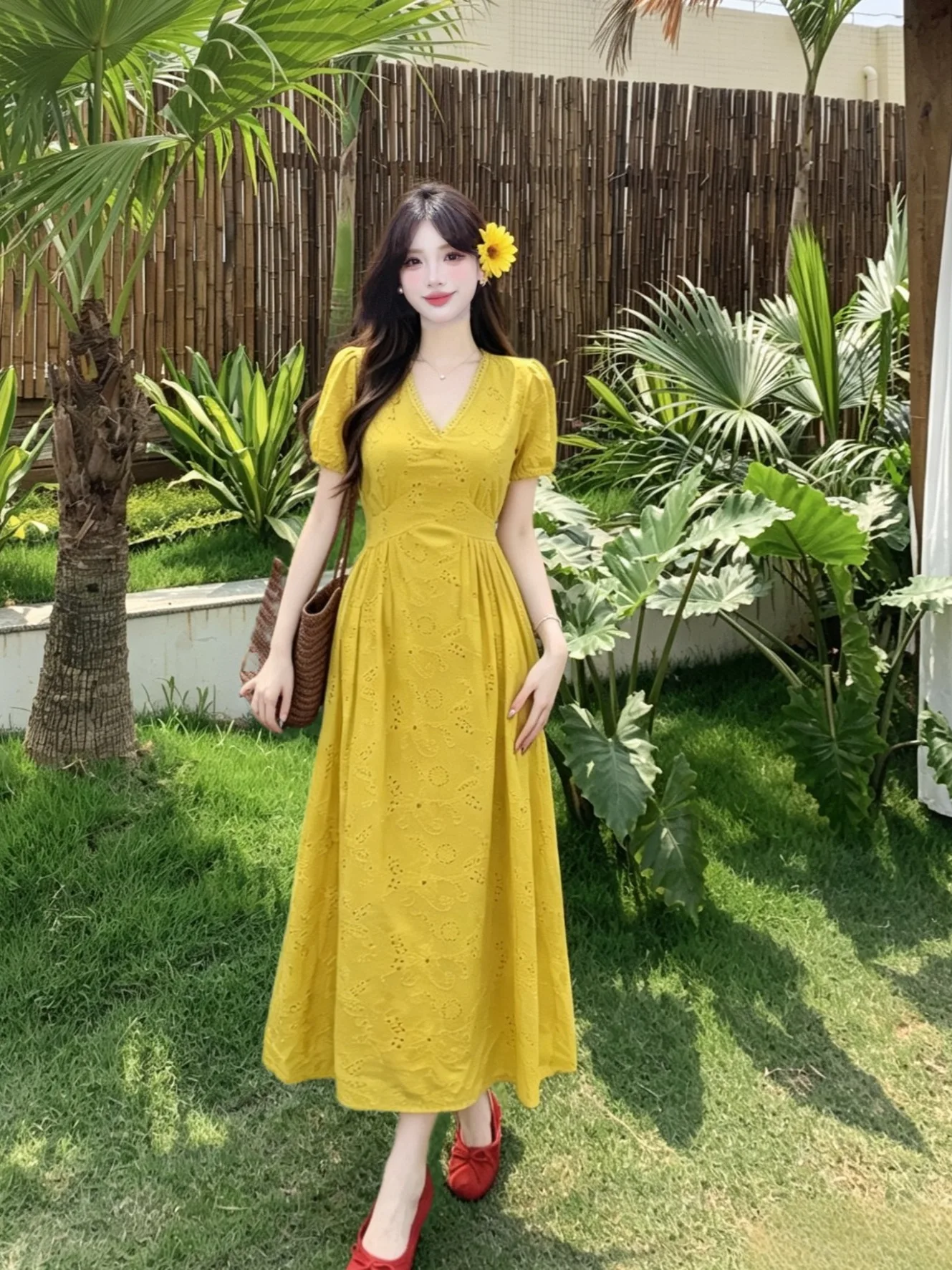 plus Size Women's Sweet Style V-Neck Embroidered Hollow Short Sleeve Dress Summer New Waist-Cinching Holiday Long Dress
plus Size Women's Sweet Style V-Neck Embroidered Hollow Short Sleeve Dress Summer New Waist-Cinching Holiday Long Dress