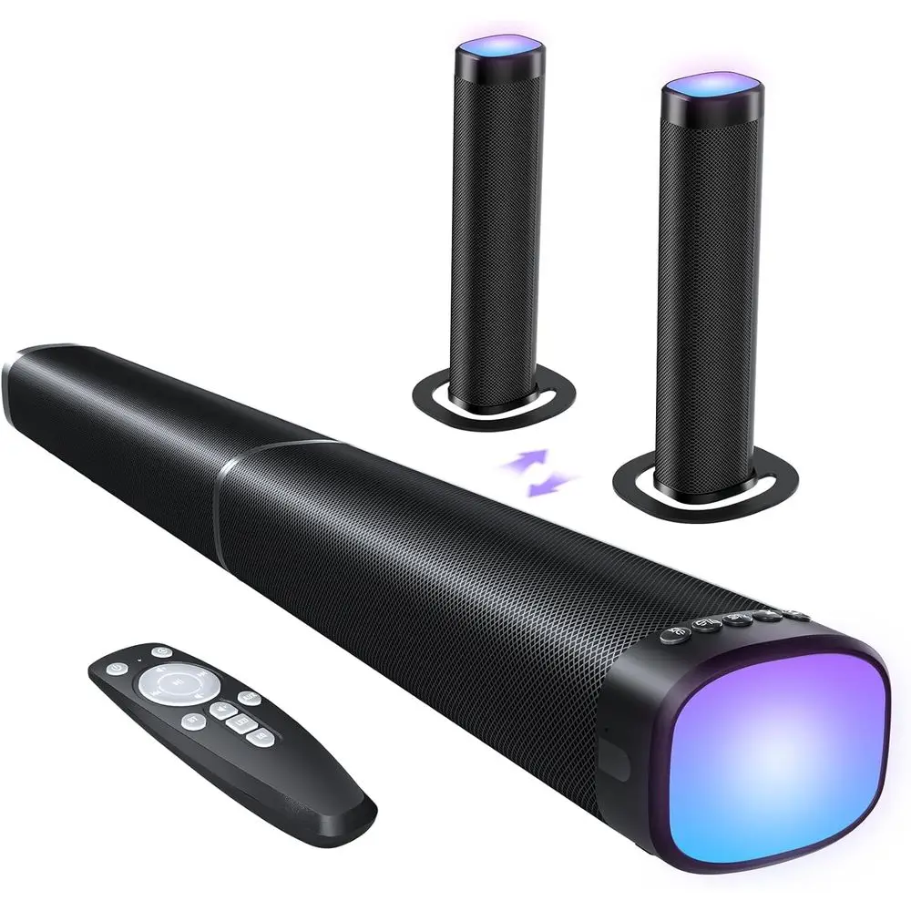 Саундбар 100 Вт со съемными элементами, 3 RGB-подсветками, Bluetooth 5.3, ARC/Opt/AUX, регулировкой громкости, 3-полосным эквалайзером для ТВ/ПК/игр
Саундбар 100 Вт со съемными элементами, 3 RGB-подсветками, Bluetooth 5.3, ARC/Opt/AUX, регулировкой громкости, 3-полосным эквалайзером для ТВ/ПК/игр