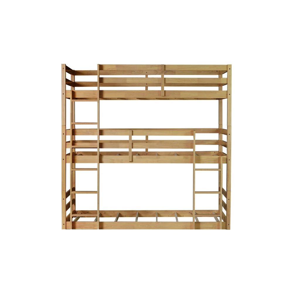 Triple rubberwood bunk bed with two built-in ladders and detachable guardrails, natural bunk beds for adults
Triple rubberwood bunk bed with two built-in ladders and detachable guardrails, natural bunk beds for adults