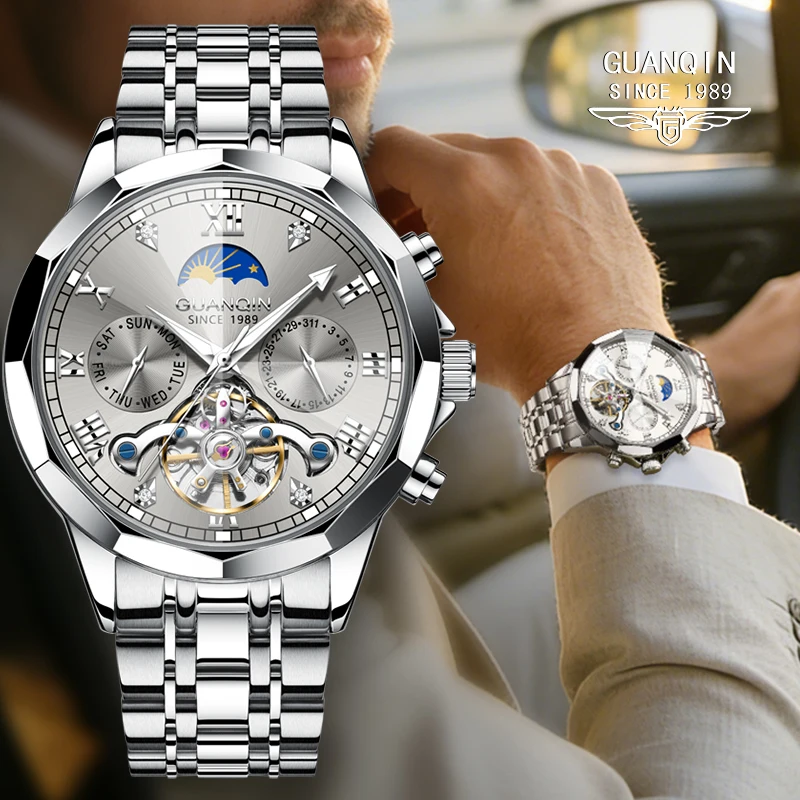 GUANQIN Premium Automatic Man Watch Business Luxury Tourbillon Steel Mechanical Wristwatch For Mens Personalized Moonphase Gifts
GUANQIN Premium Automatic Man Watch Business Luxury Tourbillon Steel Mechanical Wristwatch For Mens Personalized Moonphase Gifts