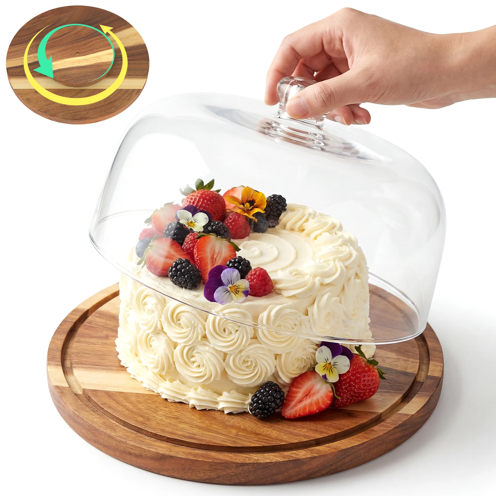 Cake Stand with Acrylic Dome Lid Wooden Cake Display Holder Decorative Cake Serving Plate for Home Baking Wedding Birthday Party
Cake Stand with Acrylic Dome Lid Wooden Cake Display Holder Decorative Cake Serving Plate for Home Baking Wedding Birthday Party